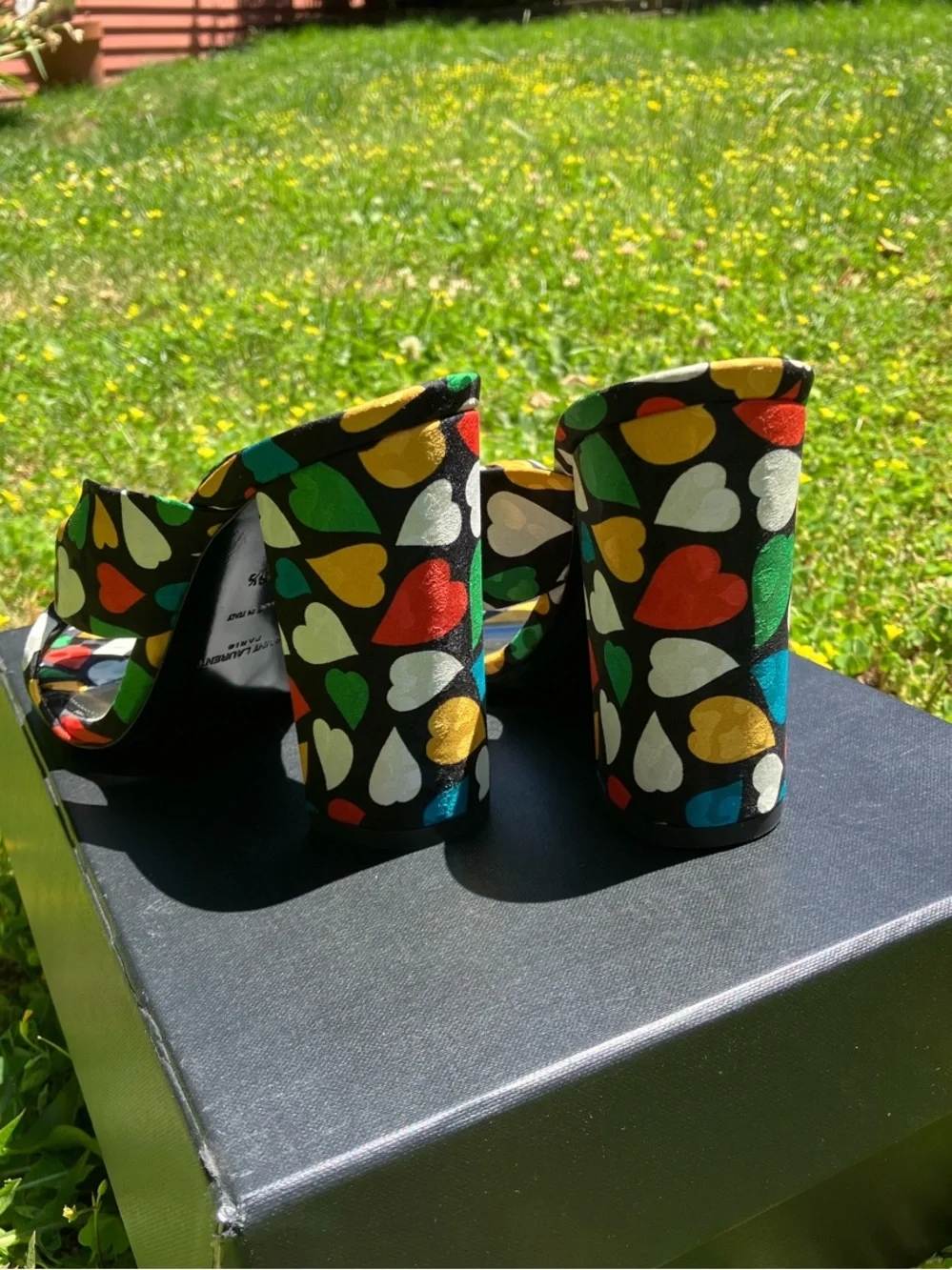 Saint Laurent Bianca Black Multi Heart-Knot Slide Heels - Picture 3 of 8